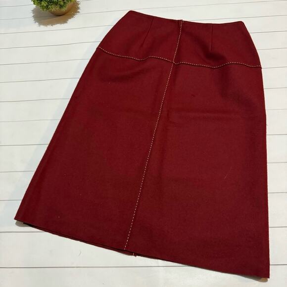 J Crew NWT Wool Blend Red Contrast Stitch Pencil Skirt‎ Women’s Size 2 - Picture 3 of 5
